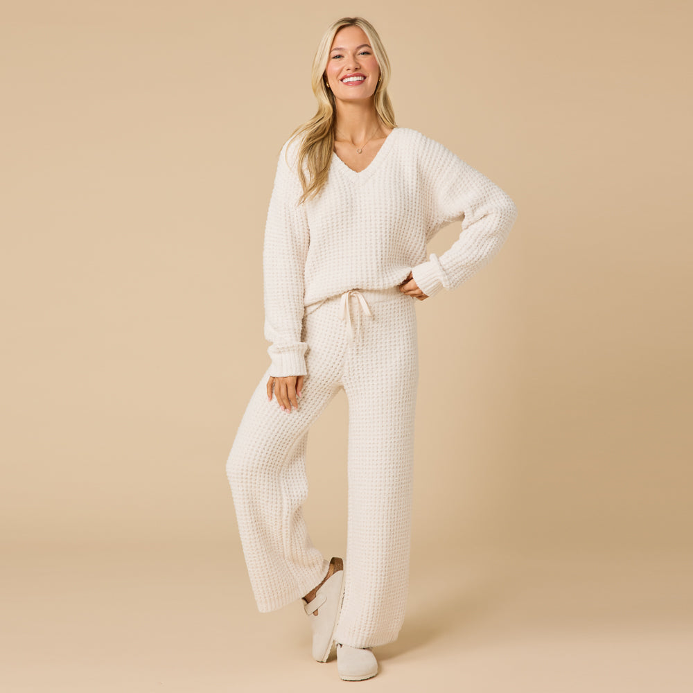 Waffle Knit Marshmallow V-Neck Lounge Set