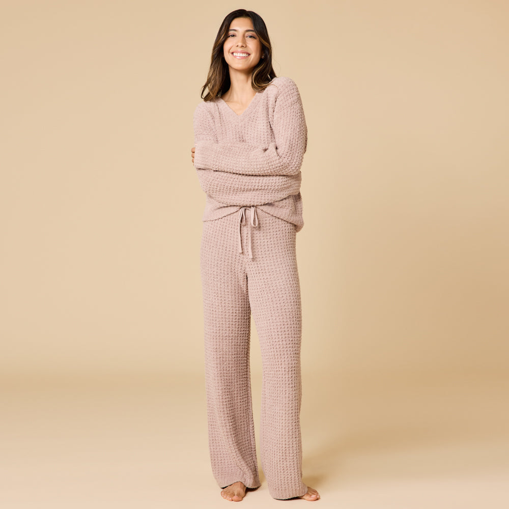 Waffle Knit Marshmallow V-Neck Lounge Set