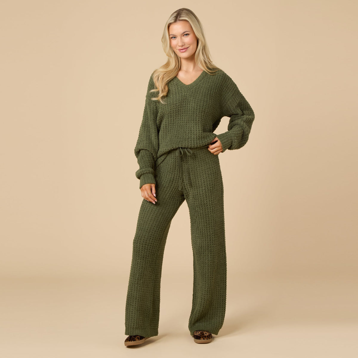 Waffle Knit Marshmallow V-Neck Lounge Set