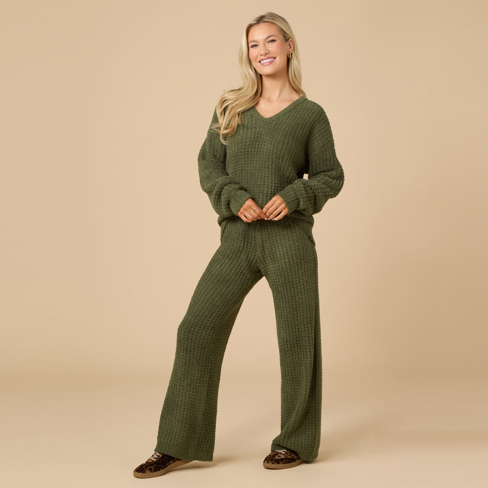 Waffle Knit Marshmallow V-Neck Lounge Set