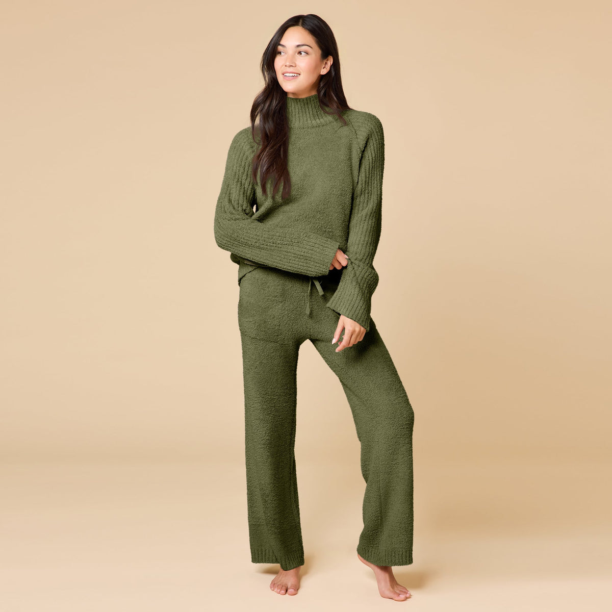 Marshmallow Rib Mock Neck with Long Pant