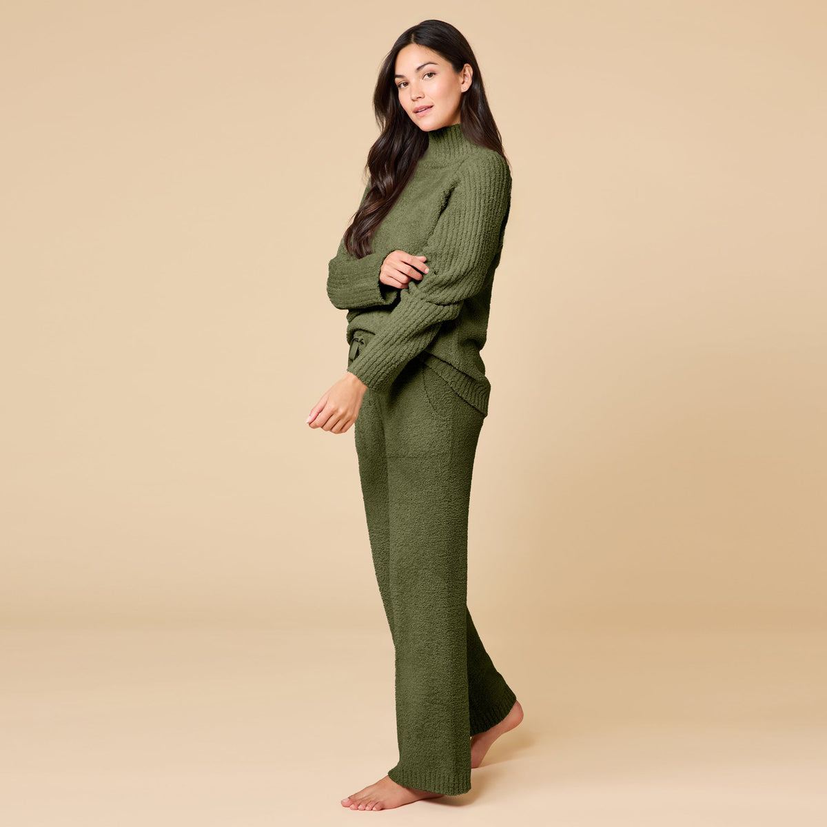 Marshmallow Rib Mock Neck with Long Pant