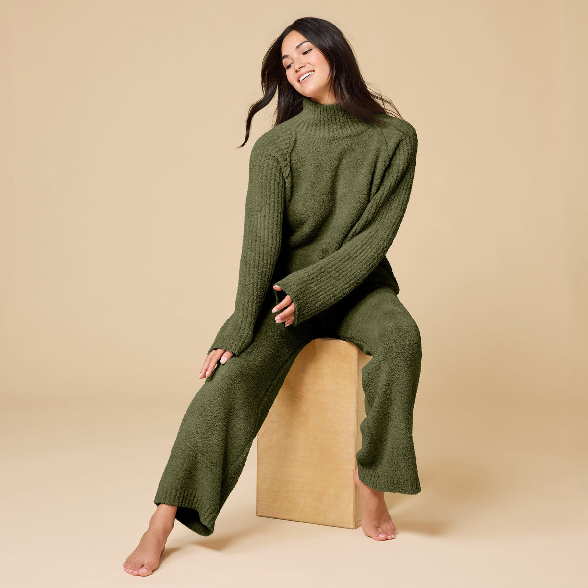 Marshmallow Rib Mock Neck with Long Pant