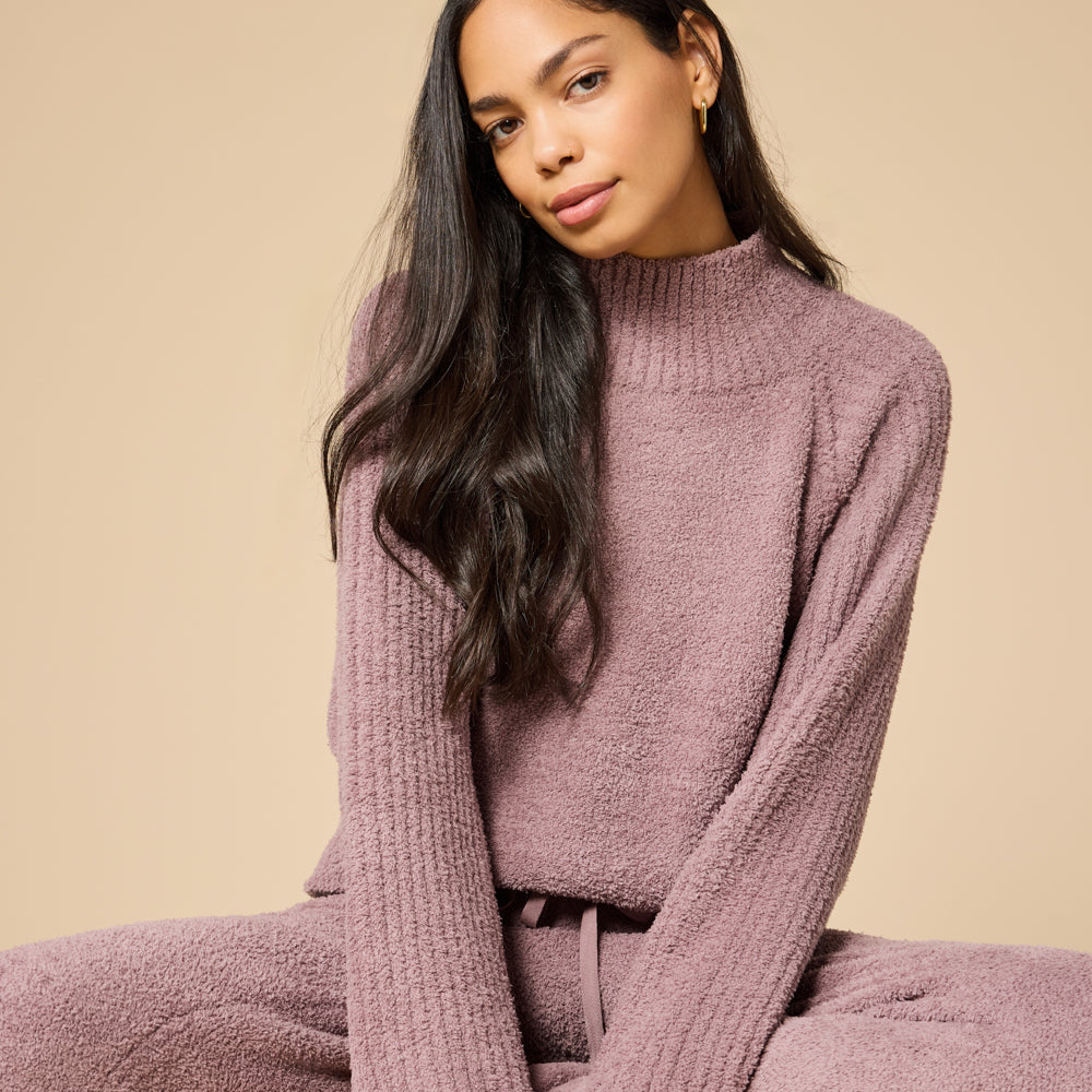 Marshmallow Rib Mock Neck with Long Pant