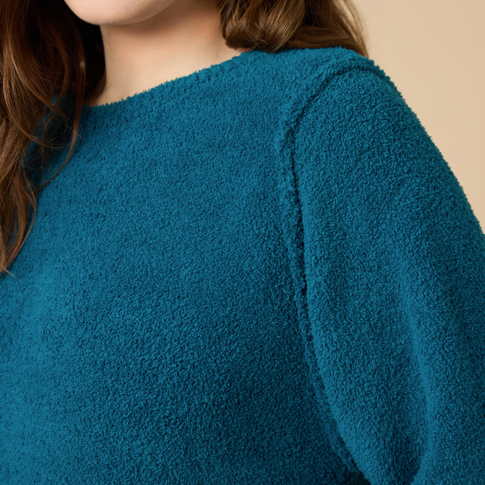 Solid Marshmallow Reverse Seam Crew Neck Lounge Set with Bracelet Sleeve