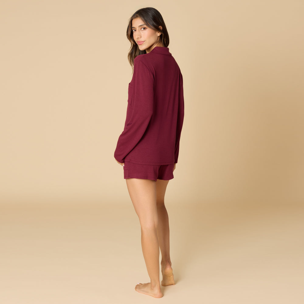 Aria - Slim Notch Collar Long Sleeve Short PJ Set
