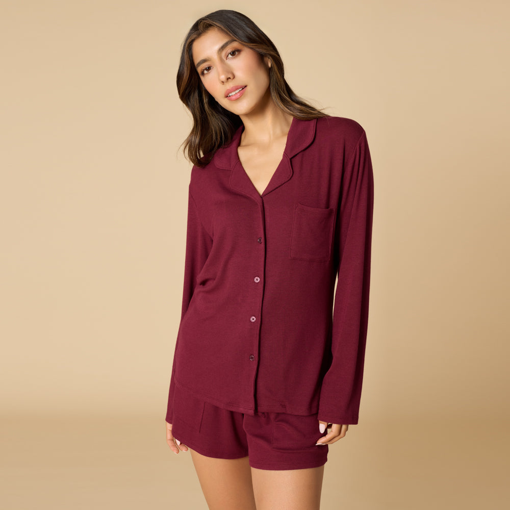 Aria - Slim Notch Collar Long Sleeve Short PJ Set