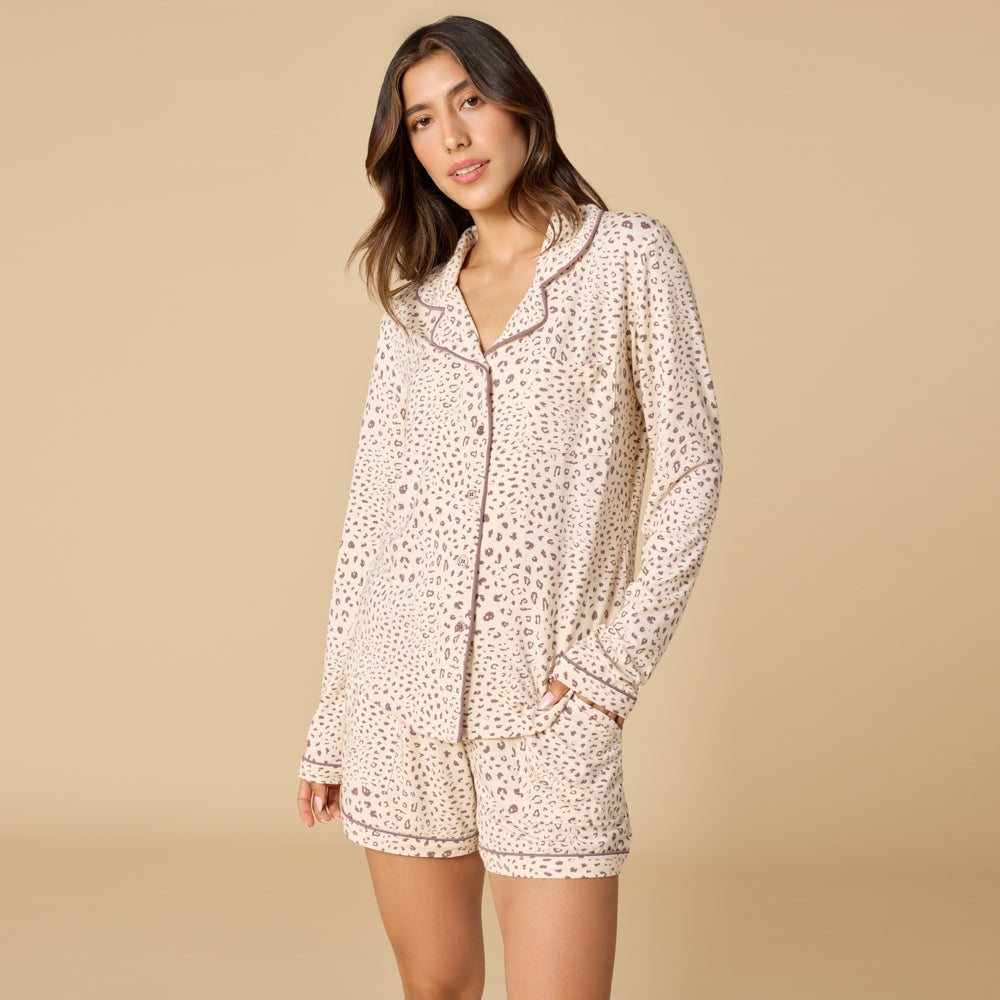 Aria - Slim Notch Collar Long Sleeve Short PJ Set