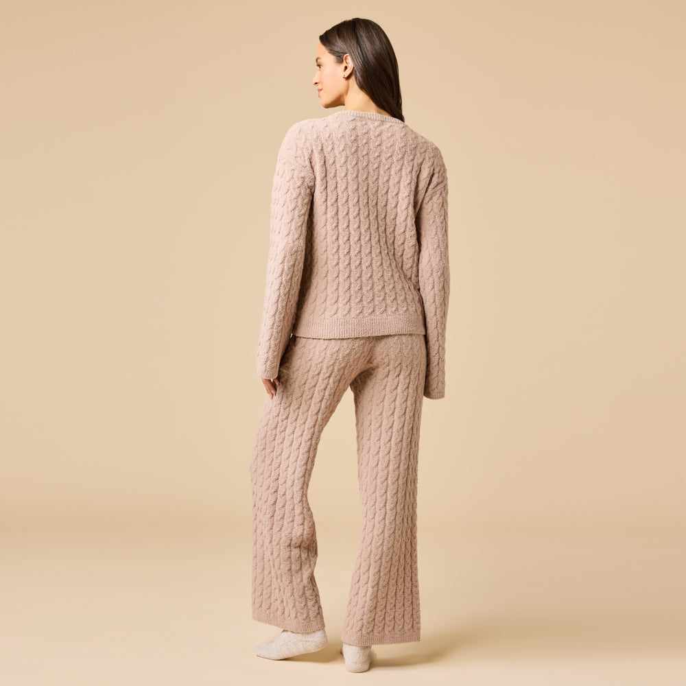 Cable Knit Marshmallow V-Neck with Flared Sleeve and Pant