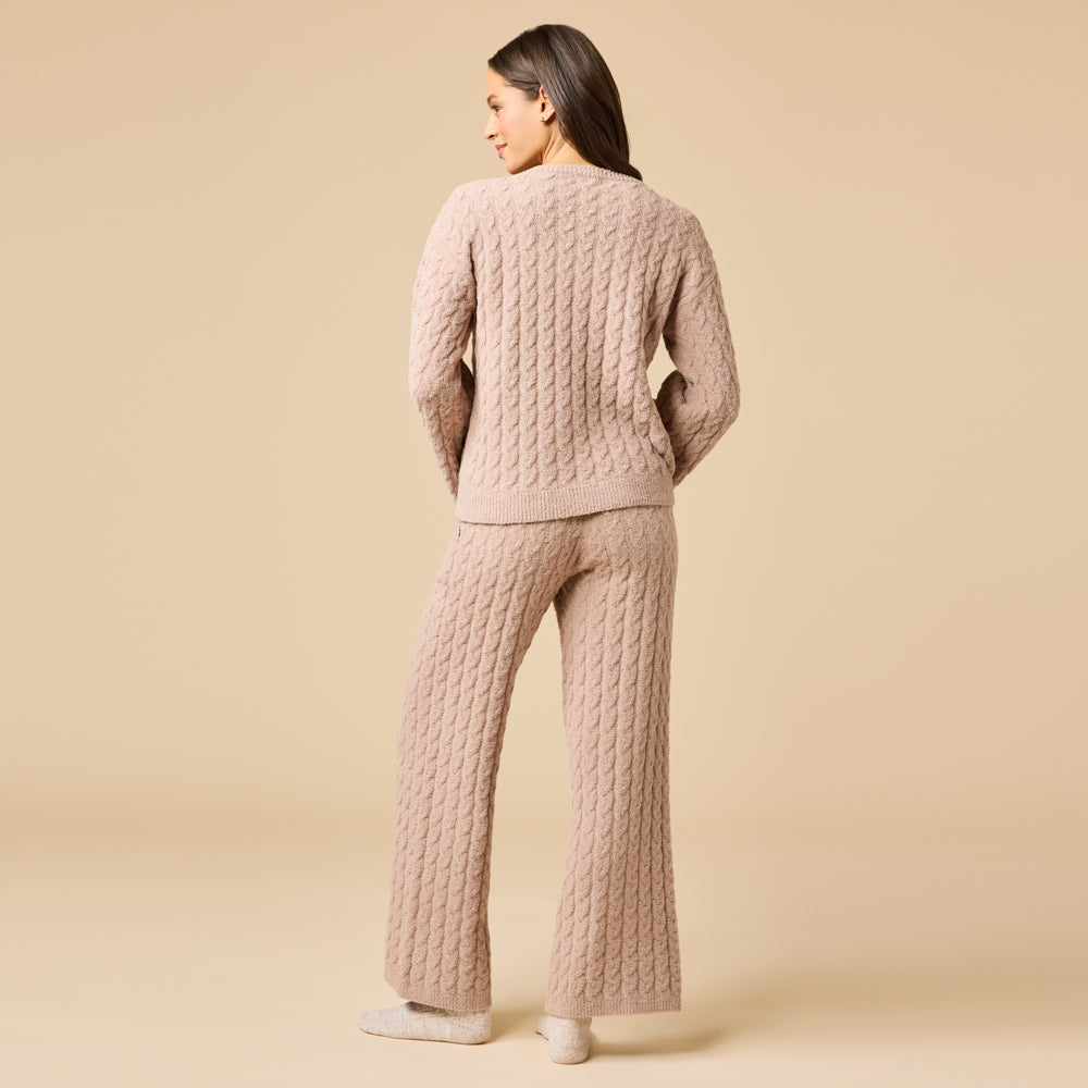 Cable Knit Marshmallow V-Neck with Flared Sleeve and Pant