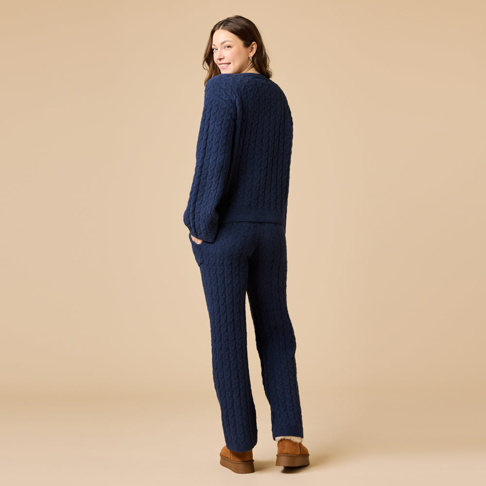 Cable Knit Marshmallow V-Neck with Flared Sleeve and Pant