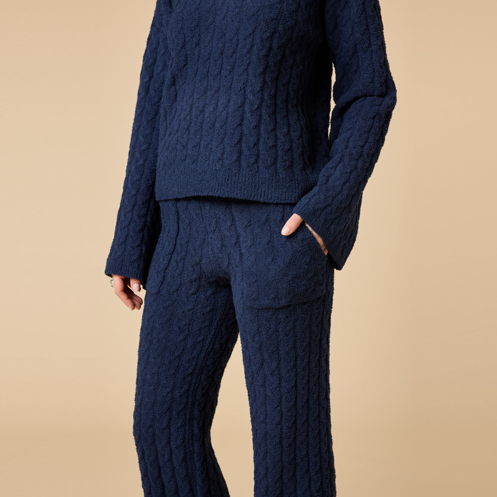 Cable Knit Marshmallow V-Neck with Flared Sleeve and Pant