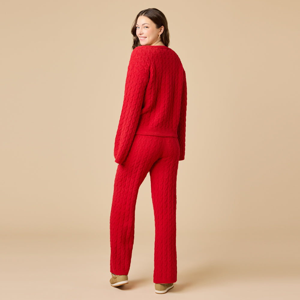 Cable Knit Marshmallow V-Neck with Flared Sleeve and Pant