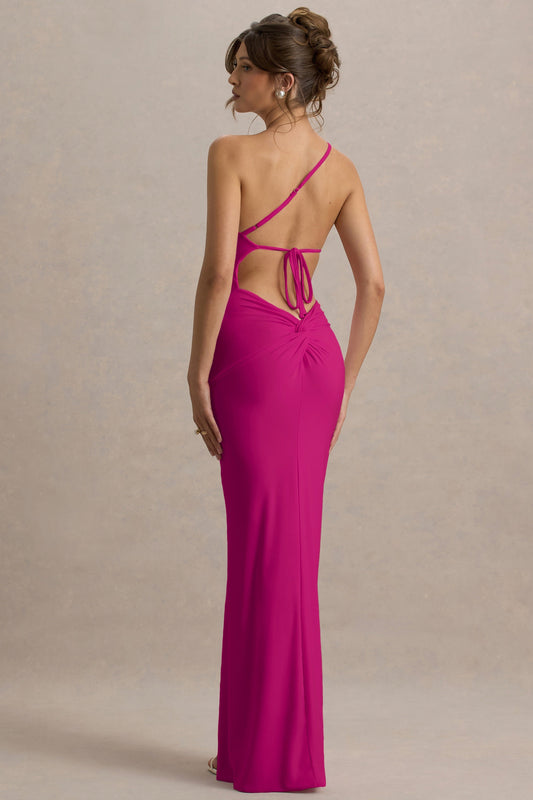 Dressing Up | Hot Pink Jersey One Shoulder Maxi Dress With Twist Open Back Detail And Split