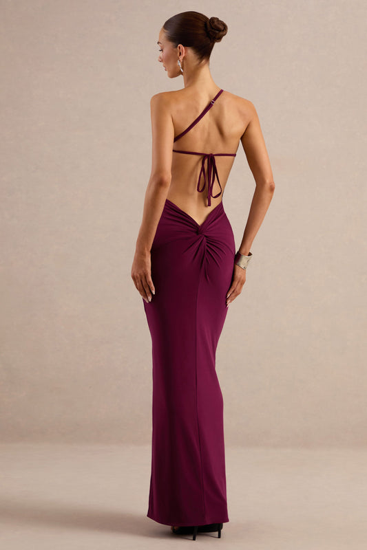 Dressing Up | Burgundy Jersey One Shoulder Maxi Dress With Twist Open Back Detail And Split