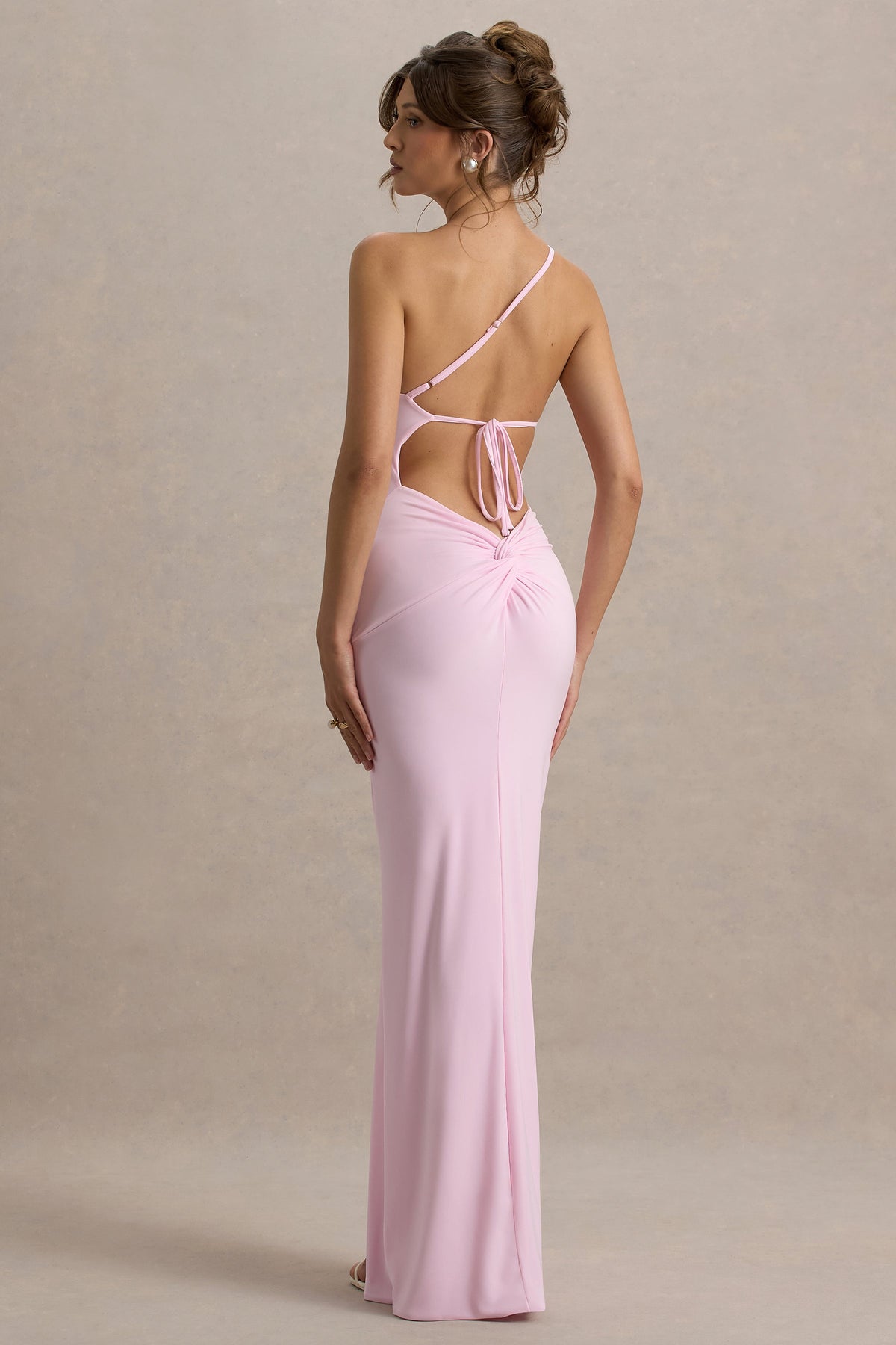 Dressing Up | Pink Jersey One Shoulder Maxi Dress With Twist Open Back Detail And Split