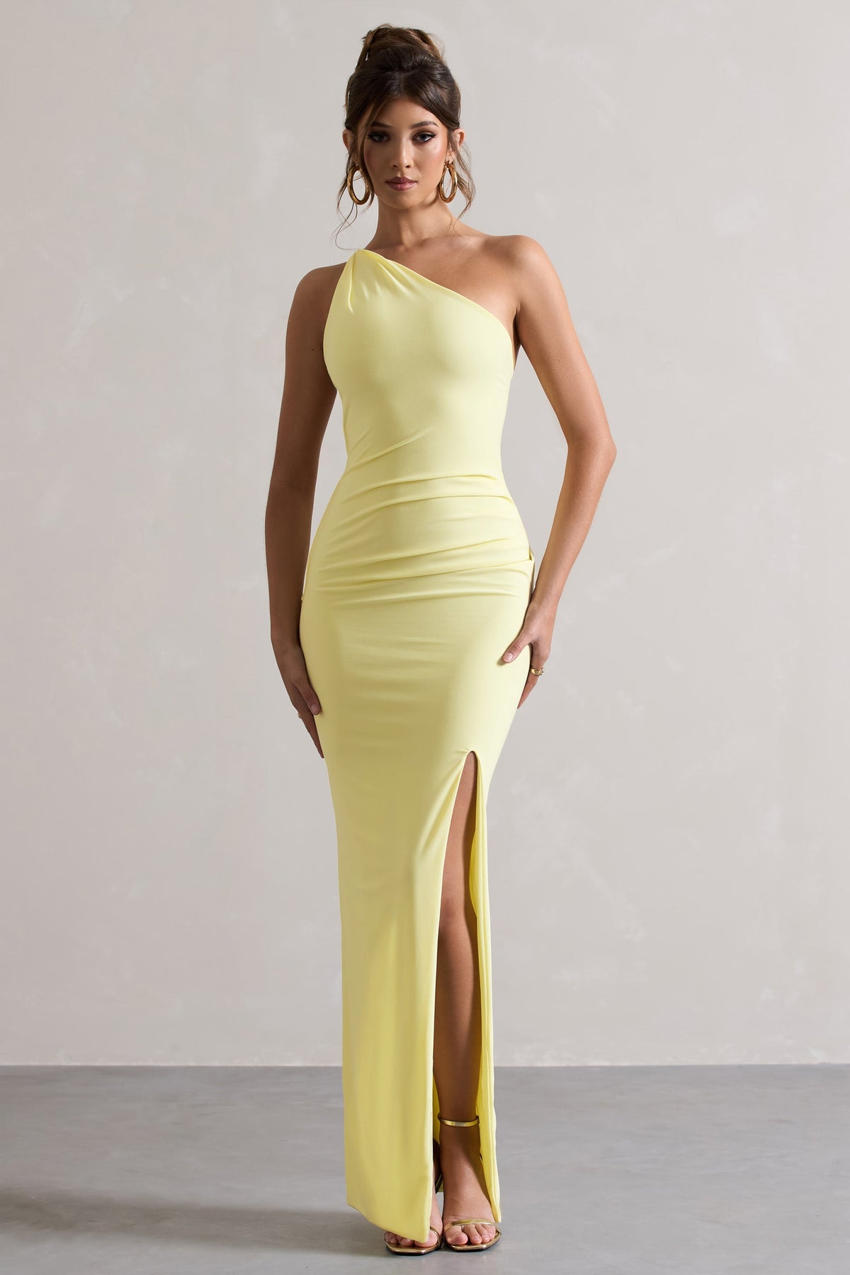 Dressing Up | Lemon Jersey One Shoulder Maxi Dress With Twist Open Back Detail And Split