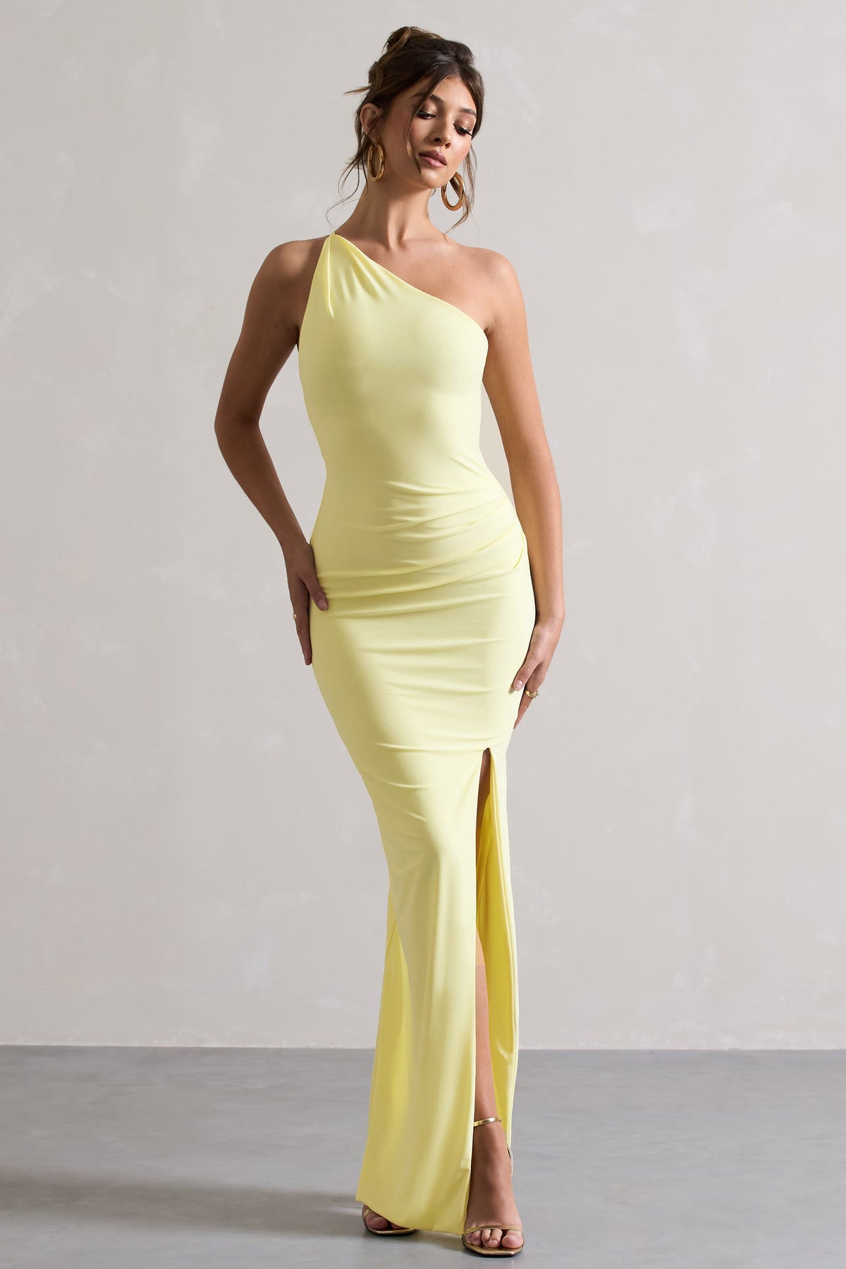 Dressing Up | Lemon Jersey One Shoulder Maxi Dress With Twist Open Back Detail And Split