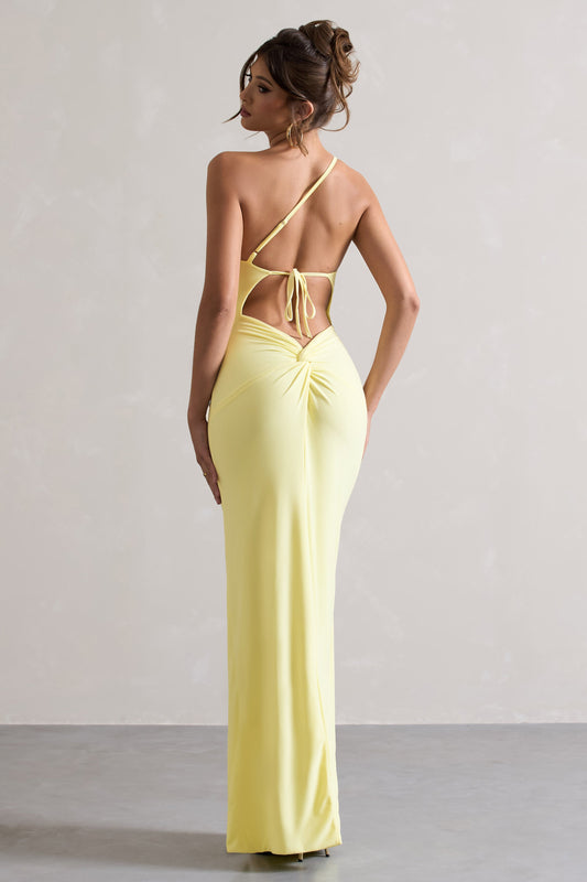 Dressing Up | Lemon Jersey One Shoulder Maxi Dress With Twist Open Back Detail And Split
