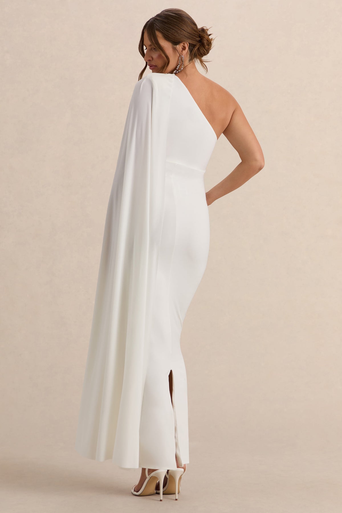 Amaryllis | White Maternity One Shoulder Maxi Dress with Cape Sleeve