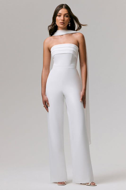 Enchanted | White High-Neck Jumpsuit With Scarf