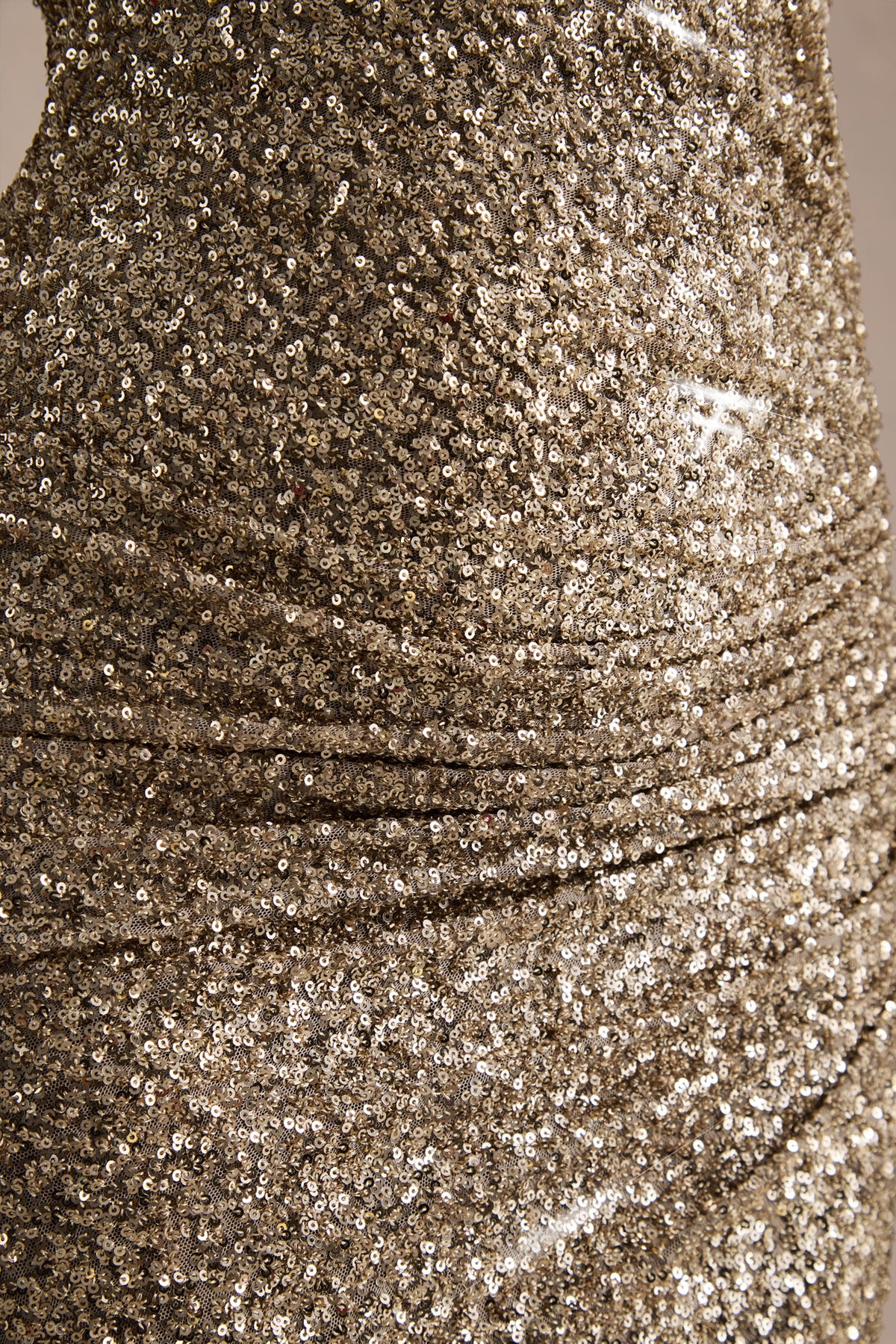 Gio | Champagne Sequin Plunge-Neck Wrap Maxi Dress With Ruched Detailing And Front Split