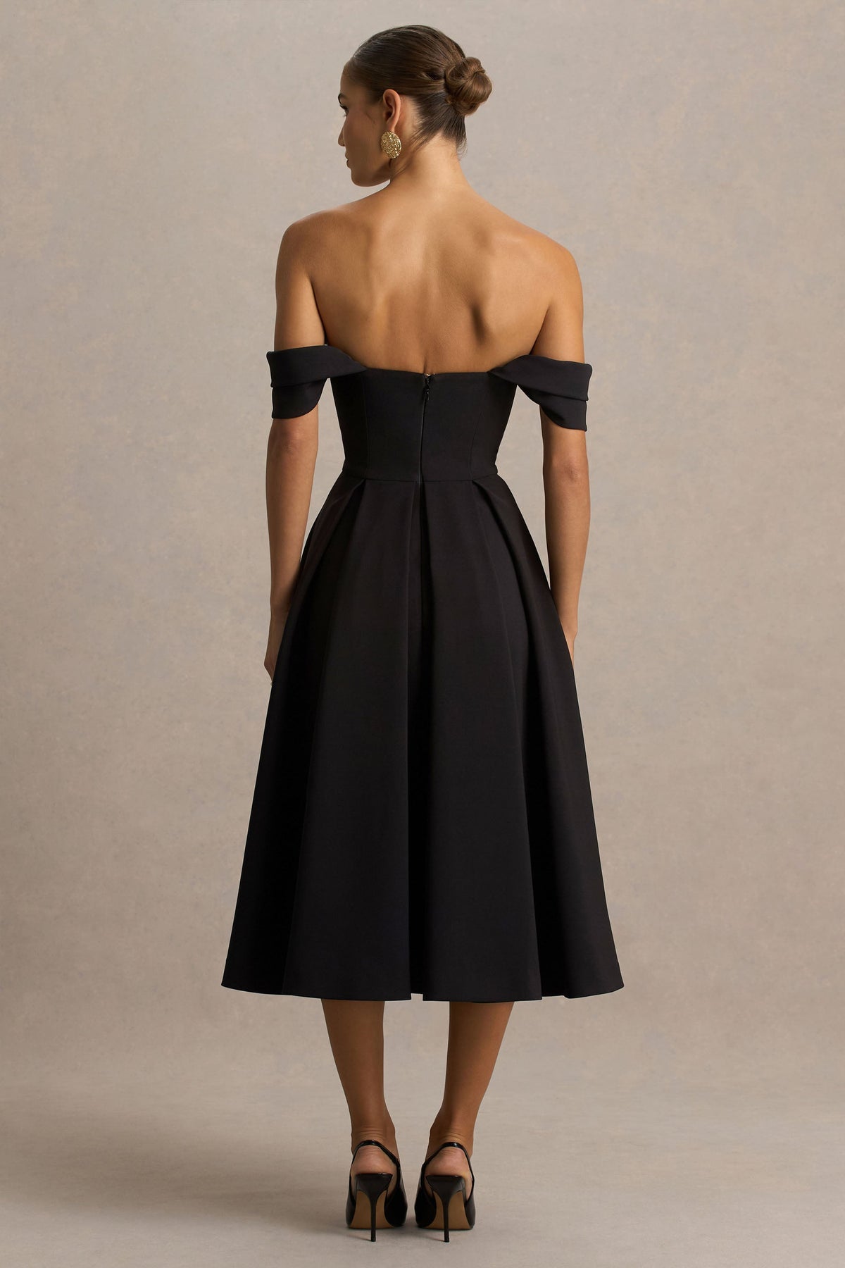 Cosima | Black Bardot-Neck Midi Dress