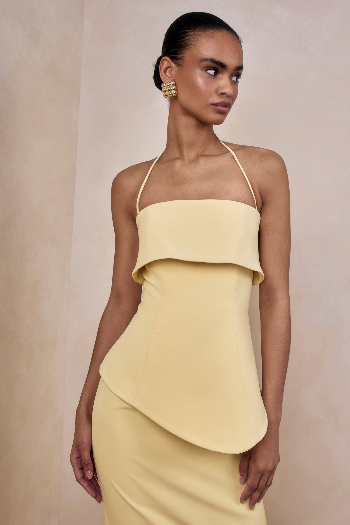 Fran | Lemon Scuba Square Neck Maxi Dress With Corset And Back Split