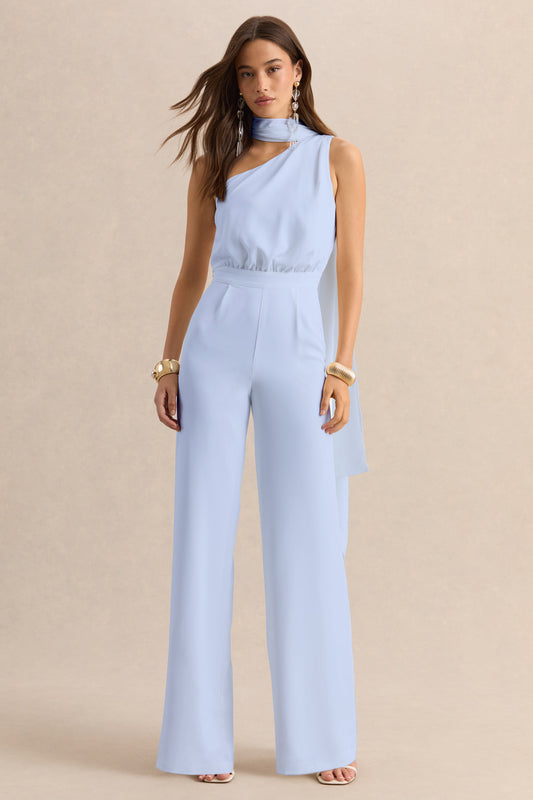 Gliselle | Powder Blue One Shoulder Jumpsuit With Scarf Detail