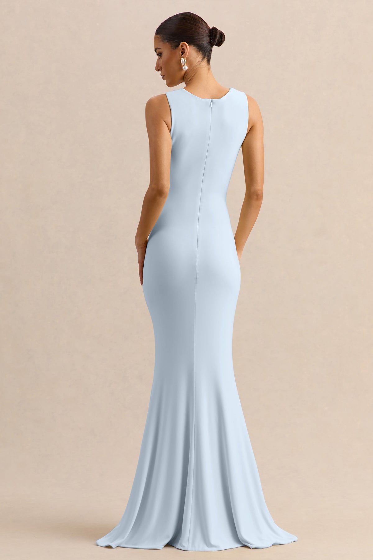 Holly | Powder Blue Jersey Plunge Maxi Dress With Twist Detailing