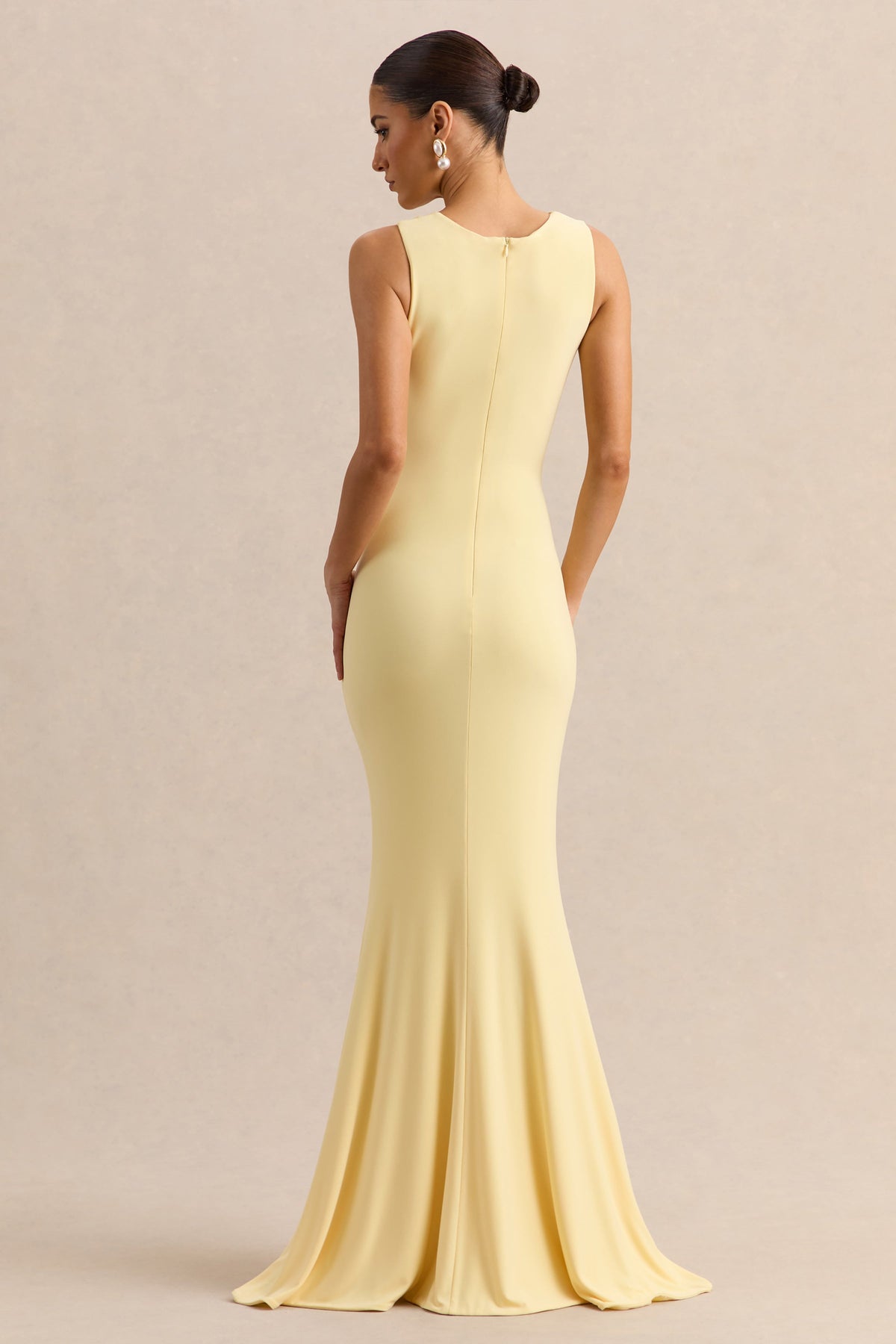 Holly | Lemon Jersey Plunge Maxi Dress With Twist Detailing