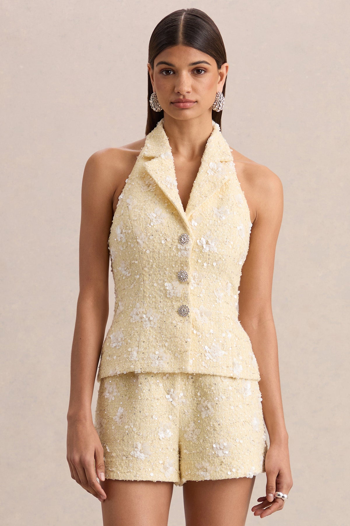 Alba | Lemon Boucle Plunge-Neck Crop-Top