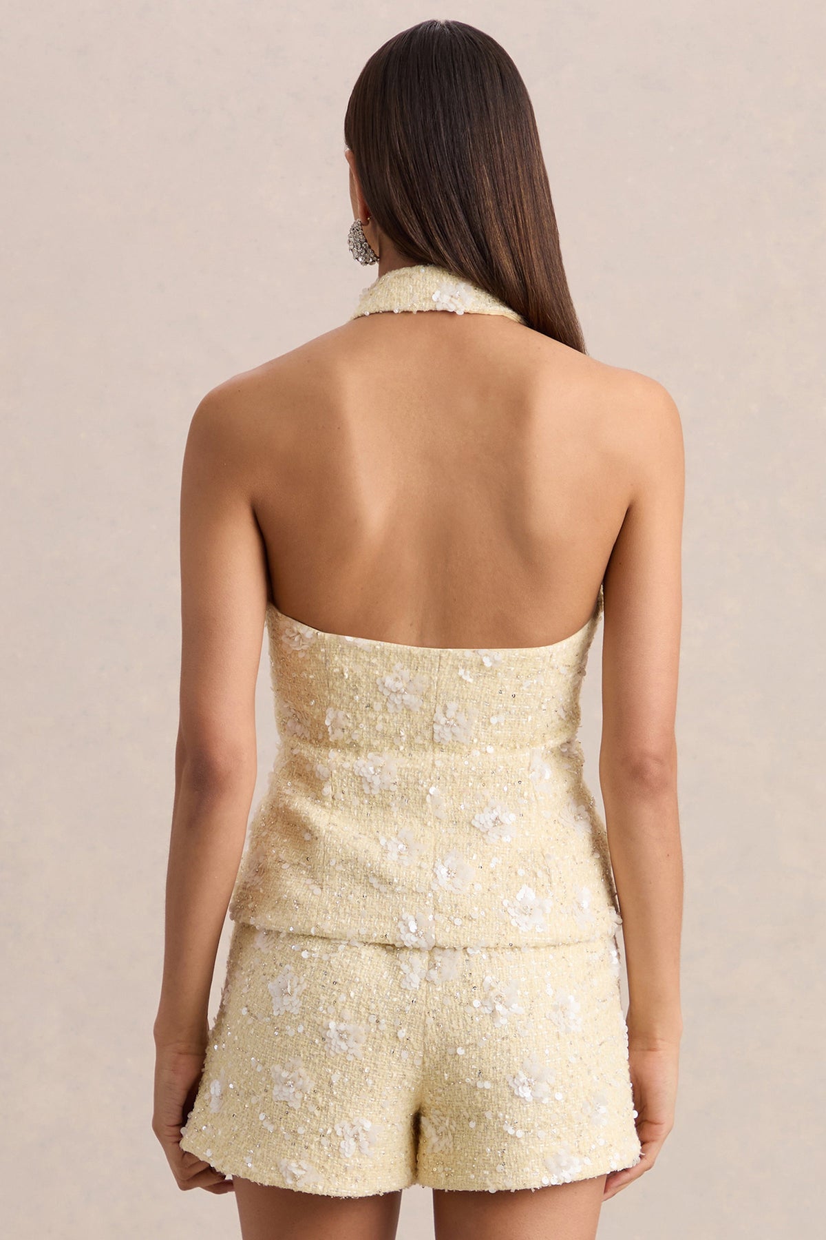 Alba | Lemon Boucle Plunge-Neck Crop-Top