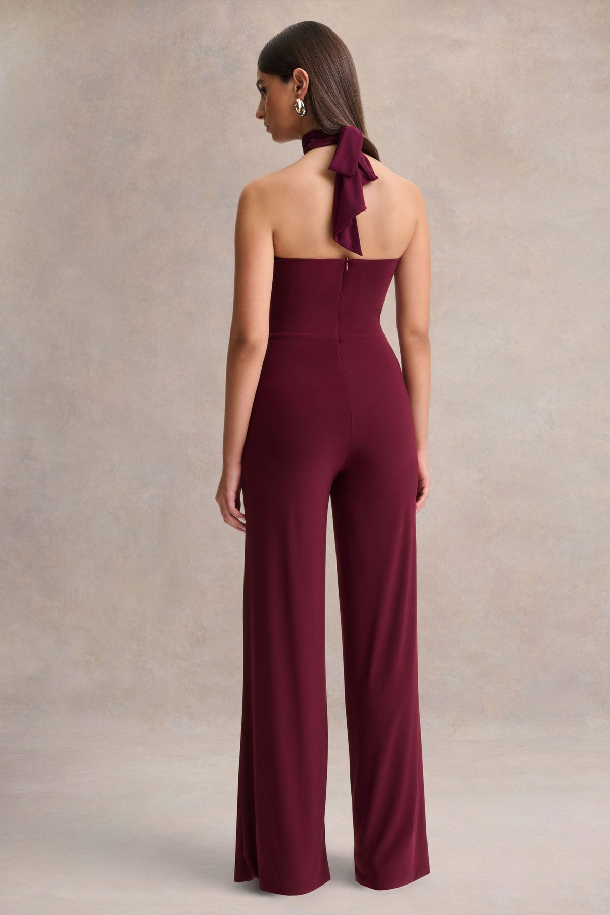 Gwen | Burgundy High-Neck Jumpsuit With Gold-Detail
