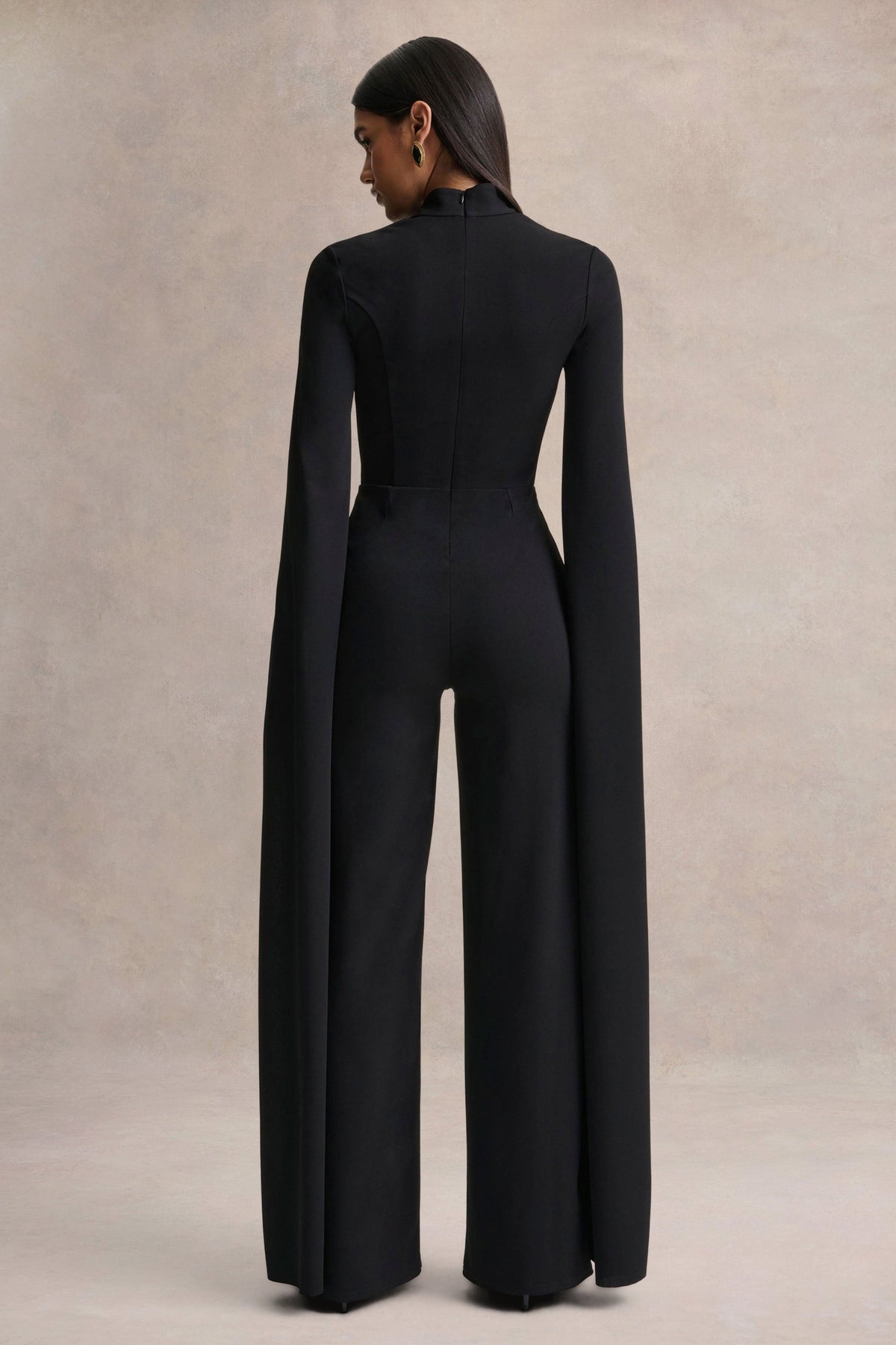 Elisabetta | Black Scuba Square Neck Jumpsuit With Tailoring And Cape Sleeves