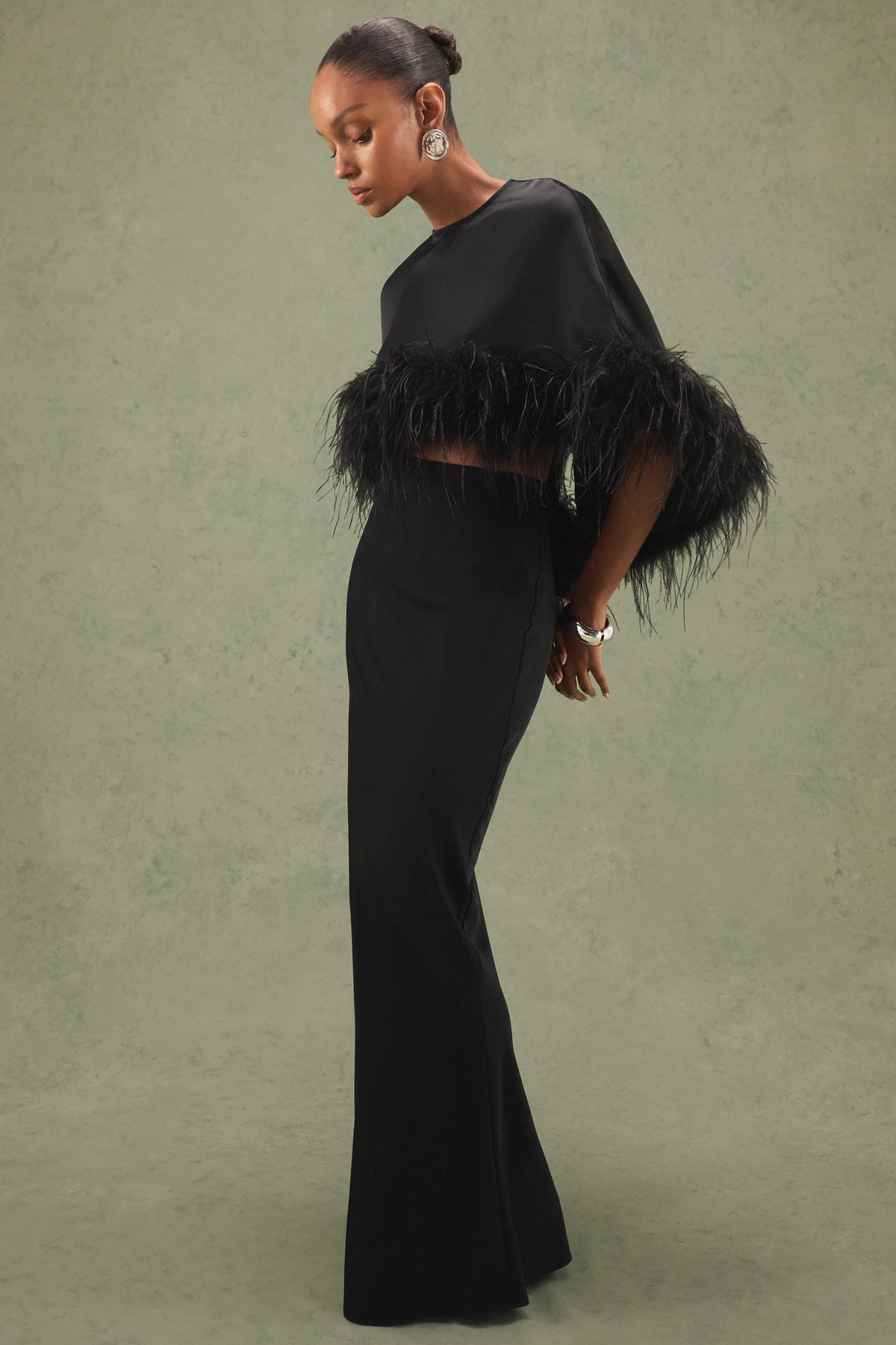 Elaria | Black Satin Maxi-Skirt