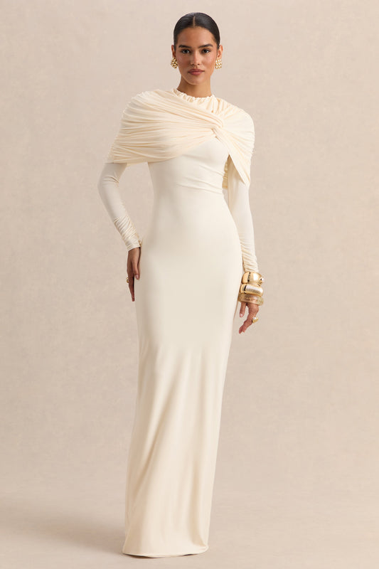 Evessa | Cream Crew-Neck Maxi Dress With Gathered-Detailing