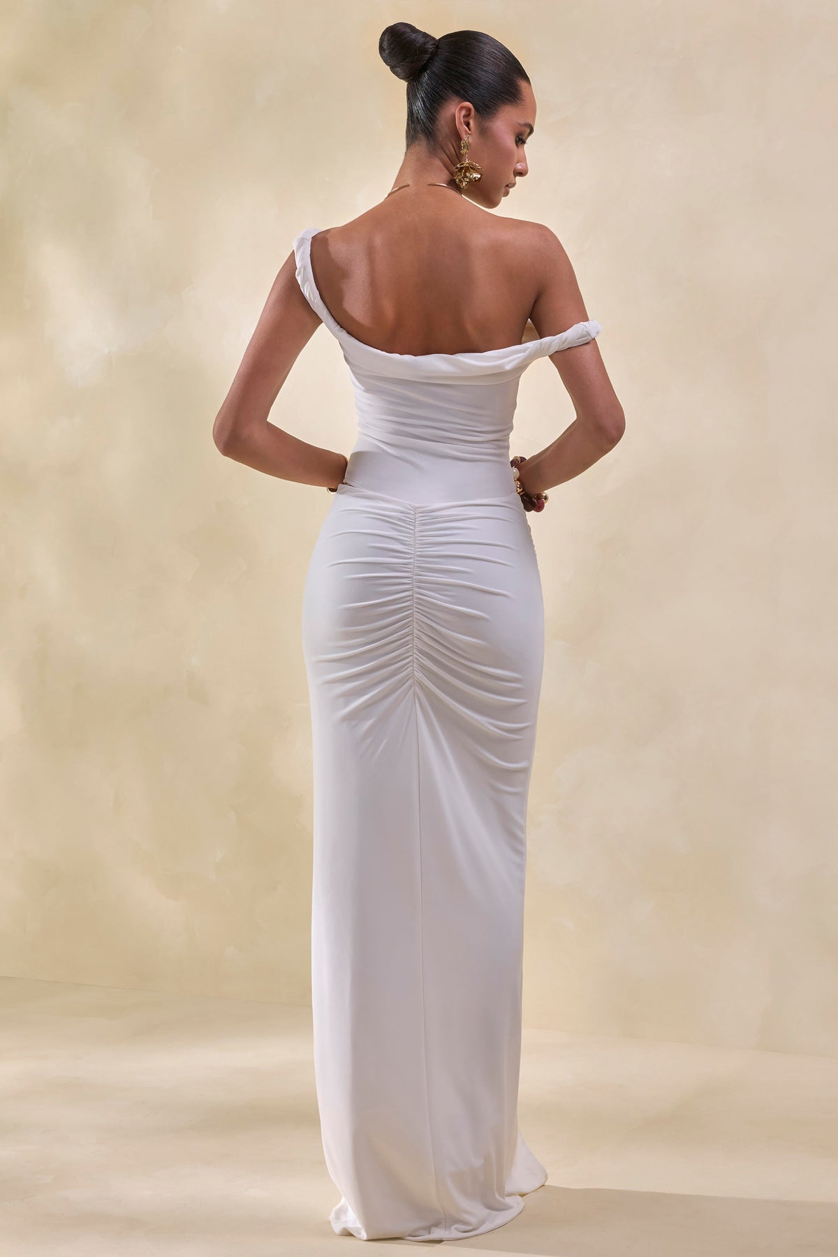 Idris | White Twisted Waist Maxi Skirt With Front Split