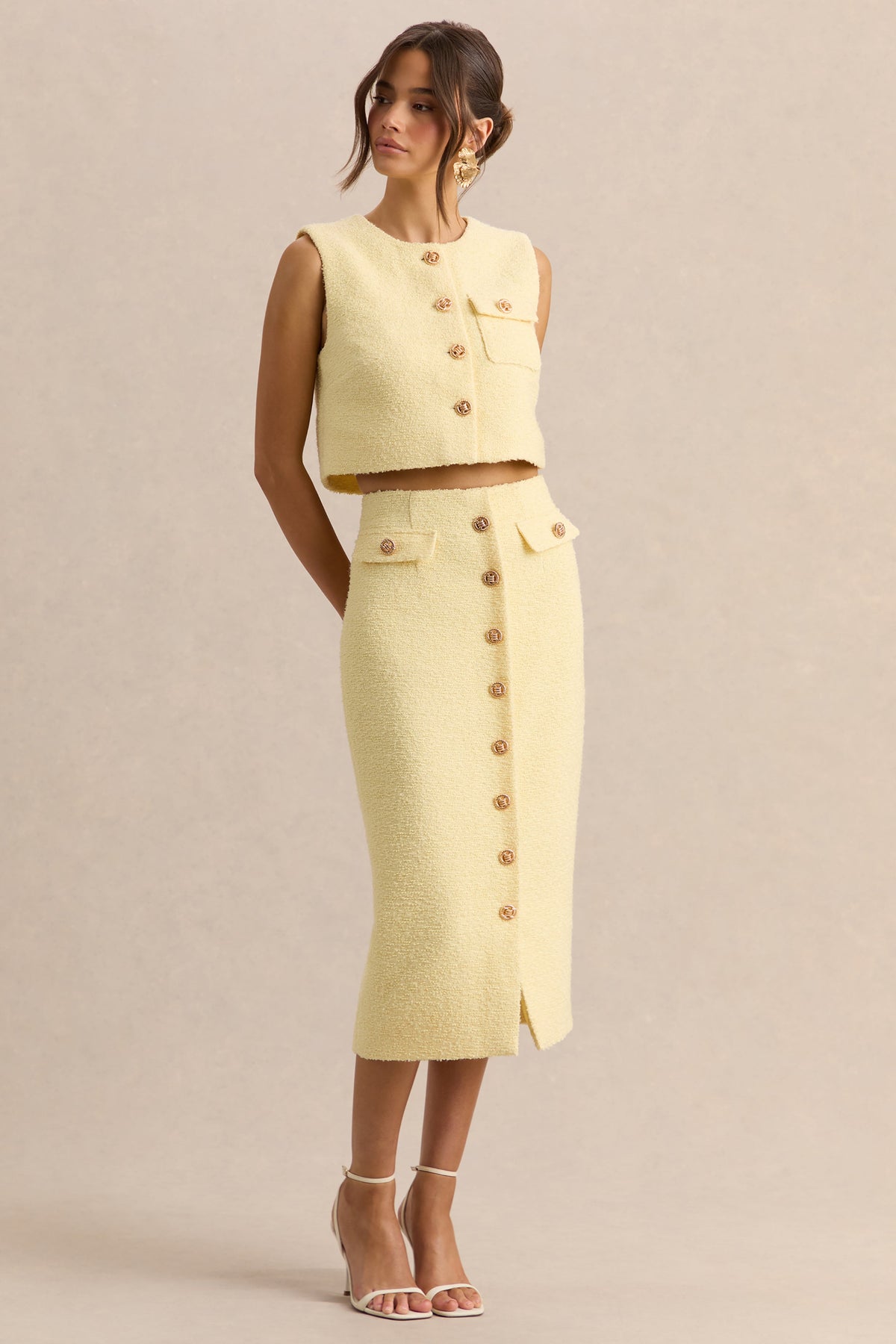 Emara | Lemon Round-Neck Top With Button-Detailing