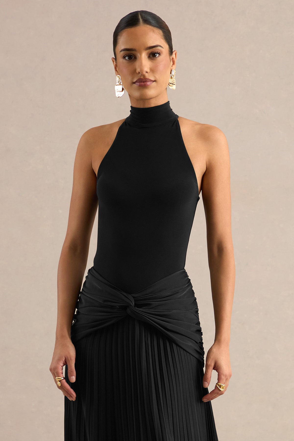 Genevia | Black Jersey High Neck Bodysuit