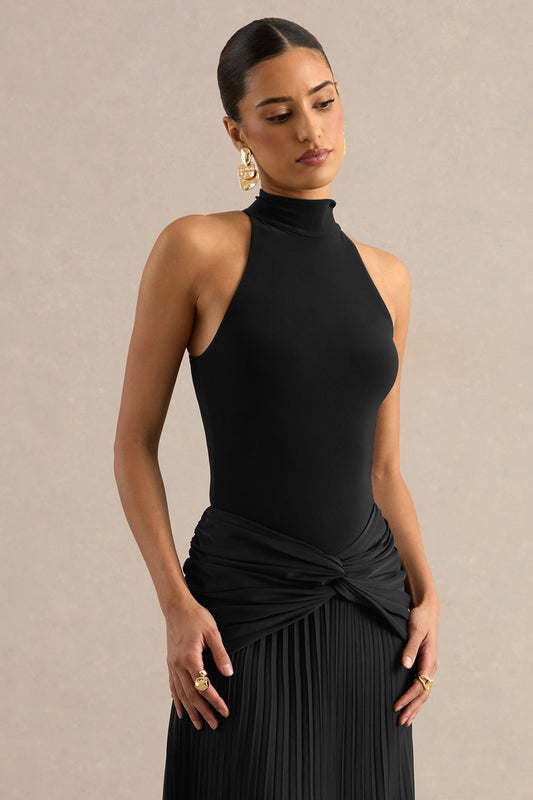 Genevia | Black Jersey High Neck Bodysuit