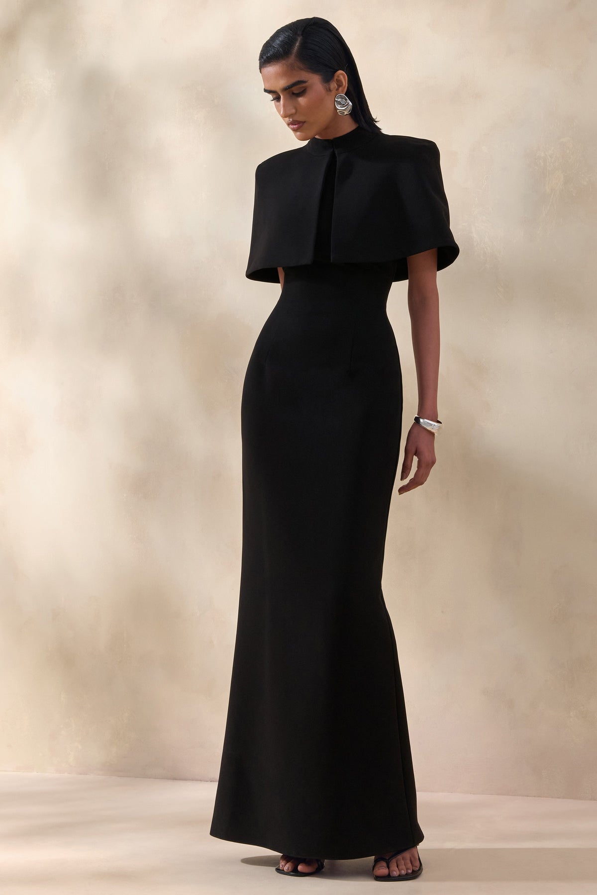 Deva | Black High Neck Short Sleeve Cape