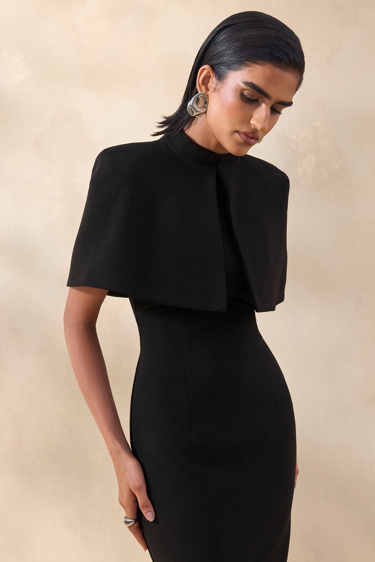 Deva | Black High Neck Short Sleeve Cape