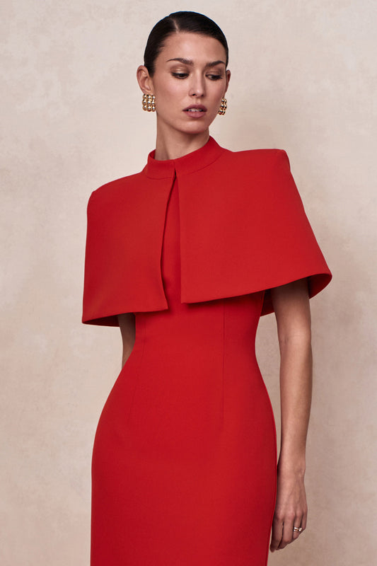 Deva | Red High Neck Short Sleeve Cape