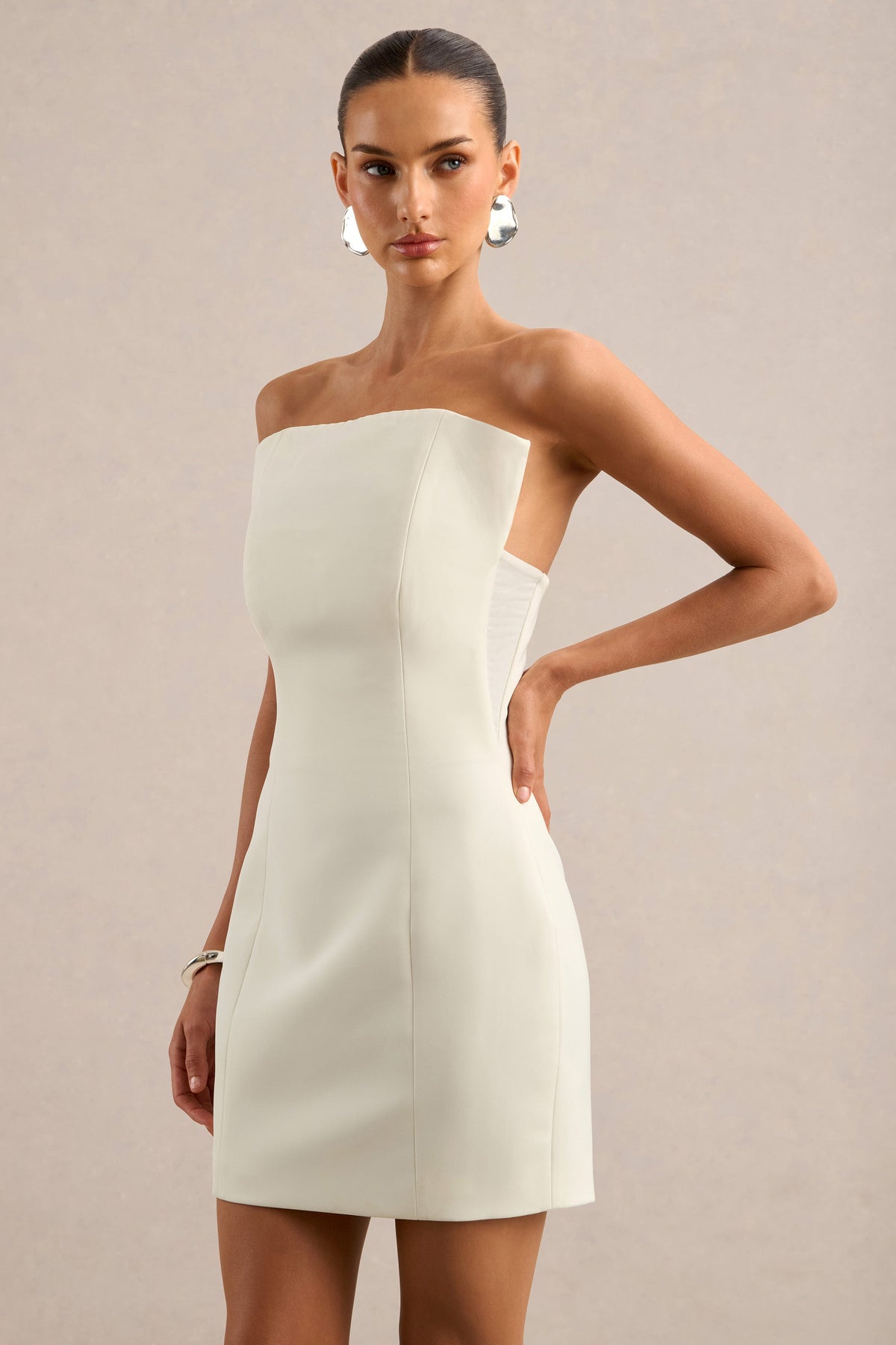 Daisa | White Bandeau Mini Dress With Boning