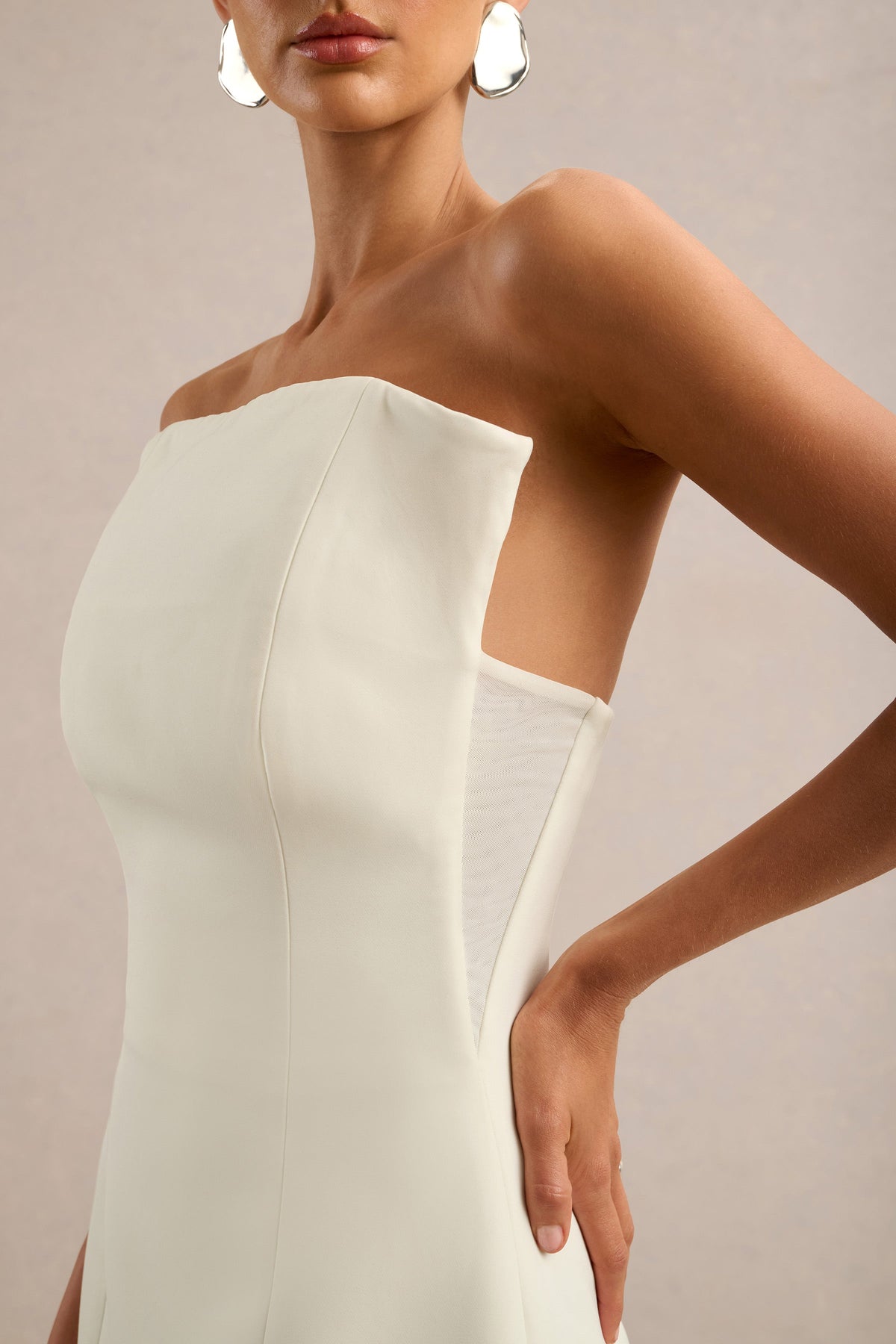 Daisa | White Bandeau Mini Dress With Boning
