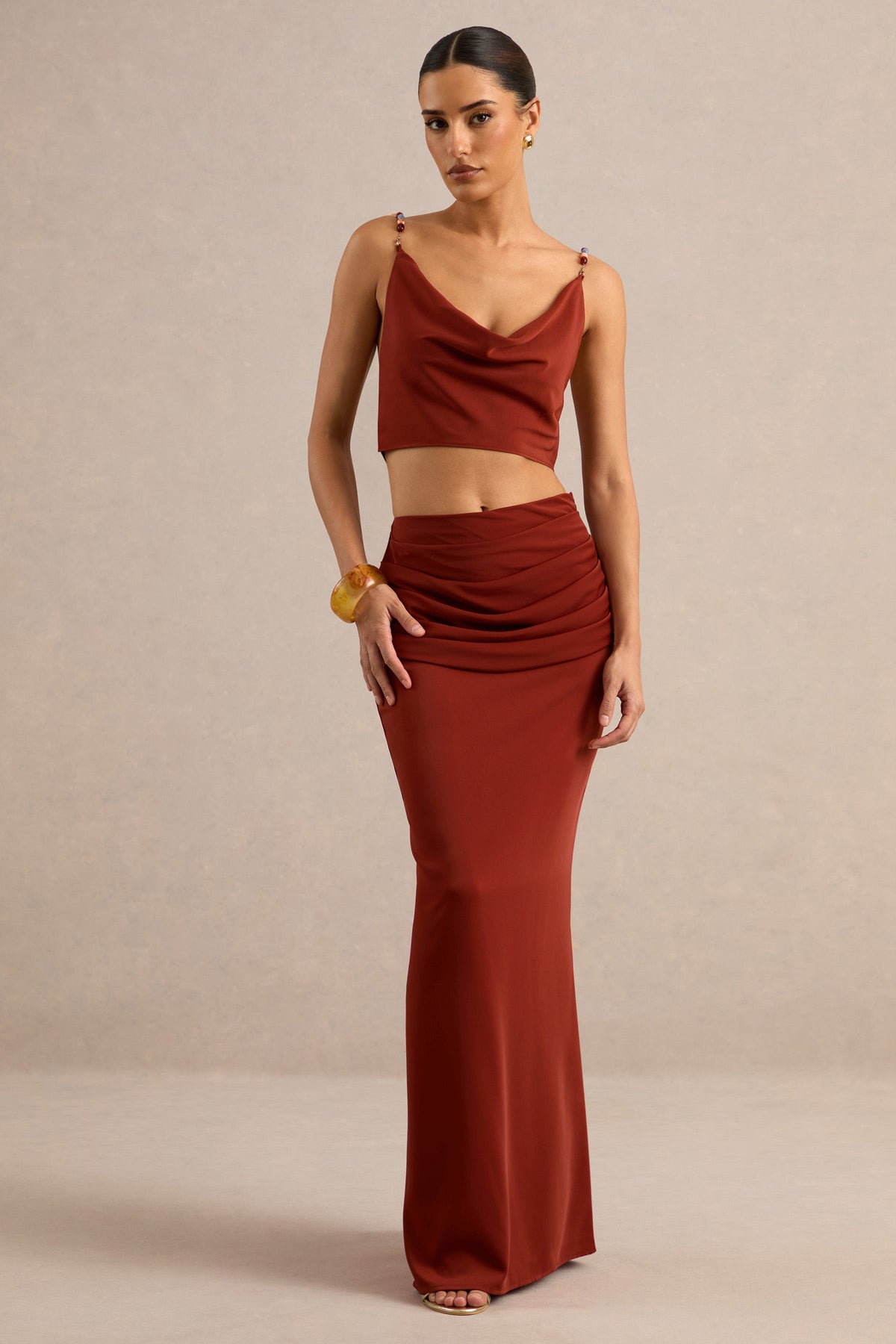 Anina | Rust Satin Maxi Skirt