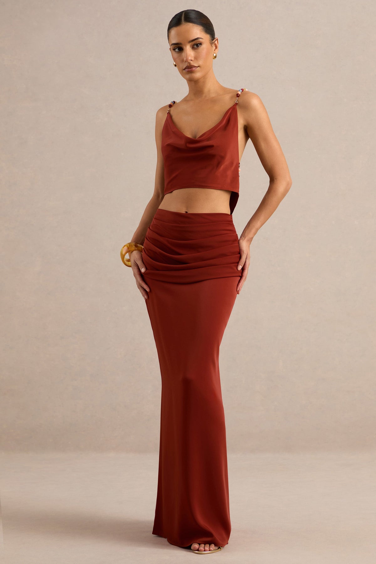Anina | Rust Satin Maxi Skirt