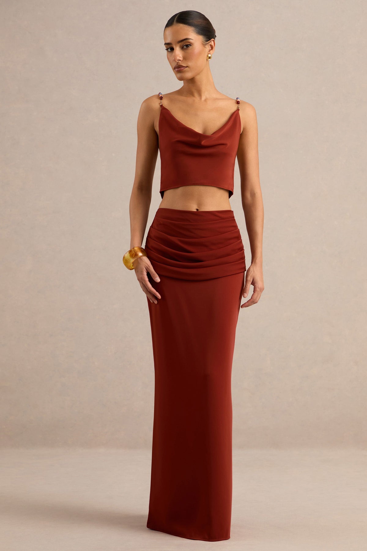 Anina | Rust Satin Maxi Skirt