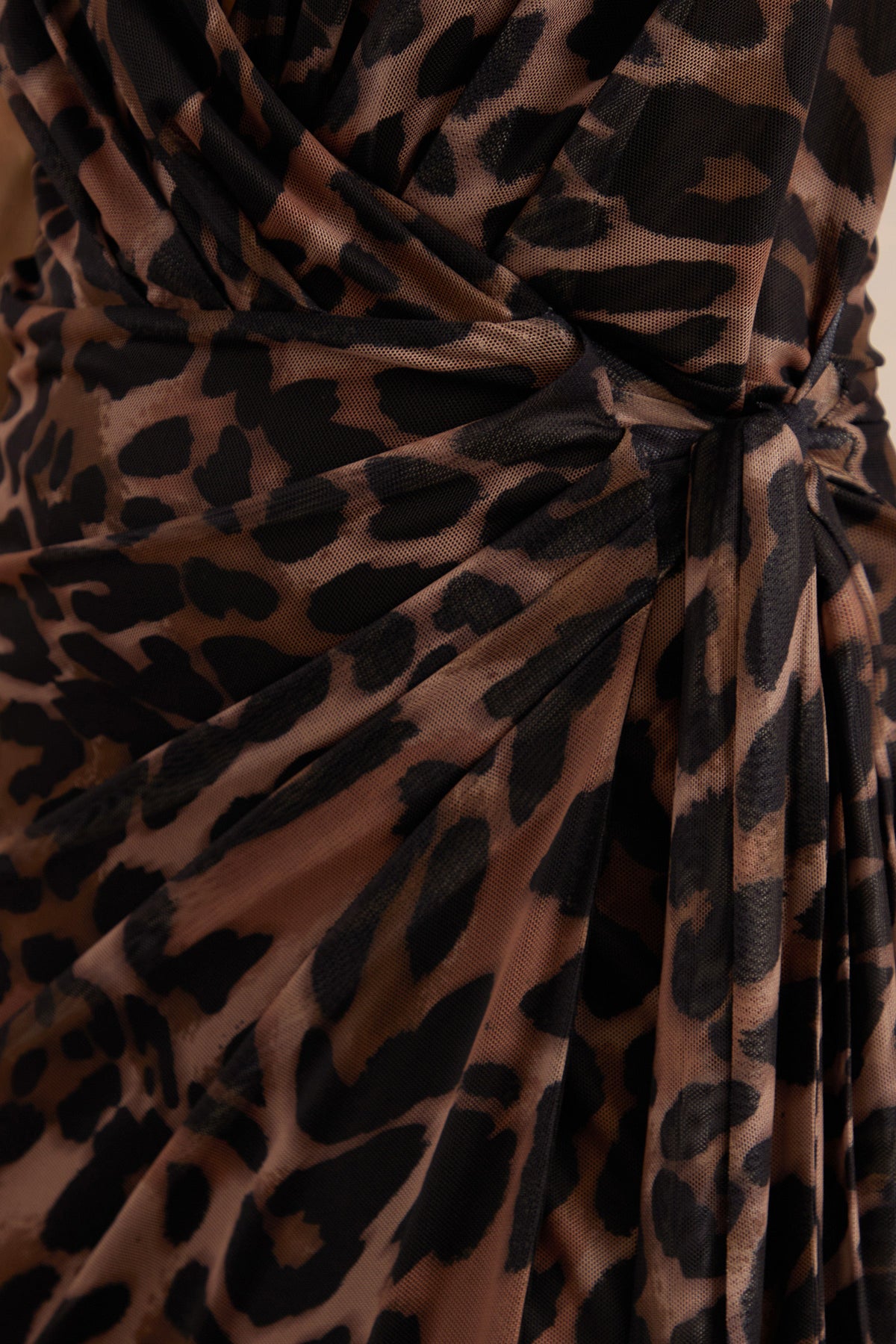 Anwen | Leopard Print Mesh V-Neck Maxi Dress With Front High Split